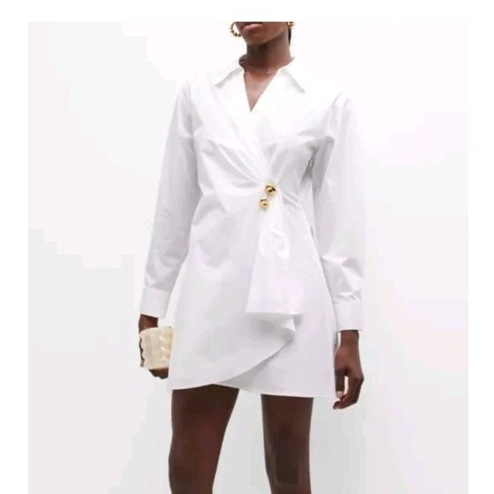 Tanya Taylor Winnie‎ Poplin Mini Wrap Shirtdress White Women's Size 00 NWT $465